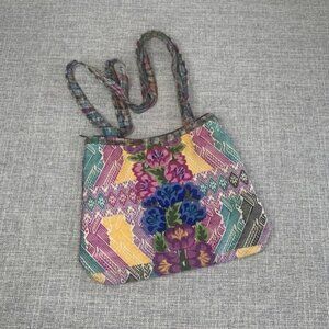 Vintage Handbag Purse Tote Canvas Bohemian Boho Embroidered Floral